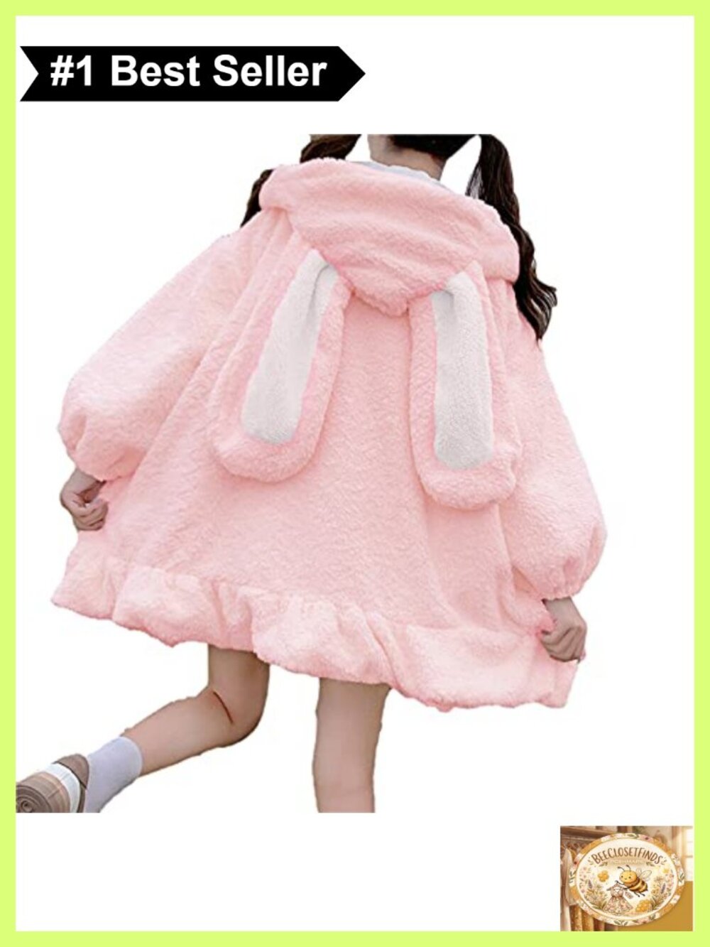 Oversized Bunny Ear Hoodie Fuzzy Fluffy Zip Up Cosplay Sweater